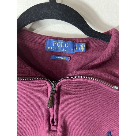 Polo Ralph Lauren Mens 1/4 Zip Estate Rib Pullover Shirt Size Large Maroon - Picture 3 of 11